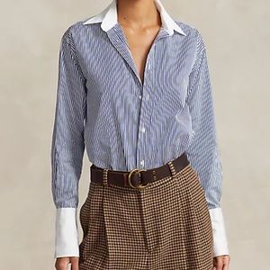 Polo Ralph Lauren Relaxed Fit Two-Tone Striped Shirt in White/Fall Royal (4)